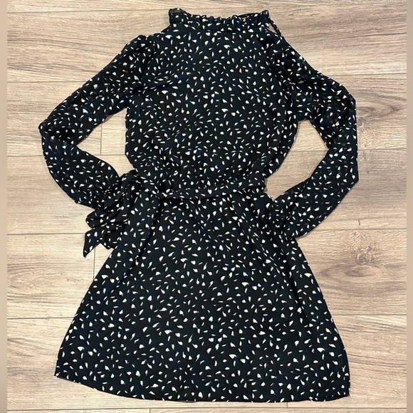 EUC Ann Taylor Loft Brushstroke Print Sheer Long Sleeve Tie Waist Dress 2 Petite - Picture 6 of 6